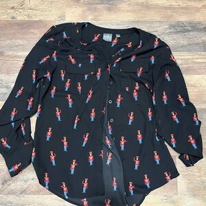 Soho Black Shirt with Red and Blue Toy Soldier Print